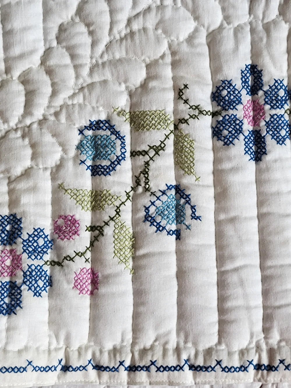 1970s Paragon #01171 American Sampler Cross Stitch Quilt Queen Signed/Dated